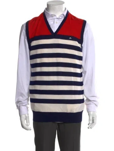 Pre-owned J. Lindeberg Merino Wool Striped Henley In Blue