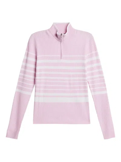 J. Lindeberg Ribbed Striped Zip-up Sweater In Pink