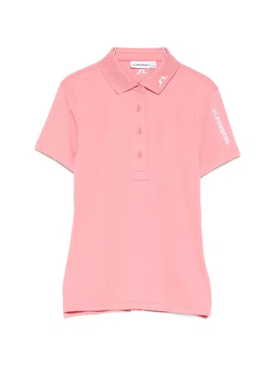 J. Lindeberg Tour Tech Button Polo Top In Pink