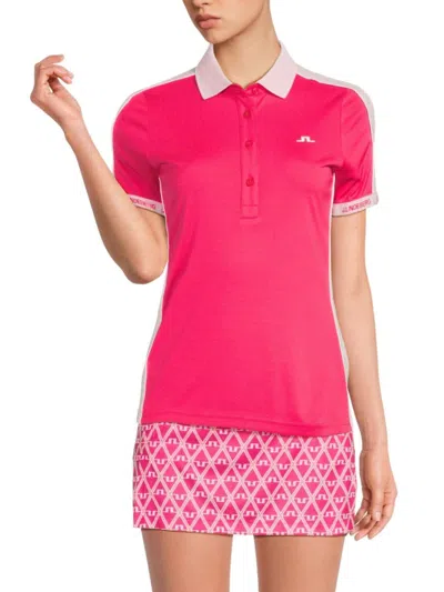 J. Lindeberg Women's Demi Contrast-trim Technical Jersey Polo Shirt In White