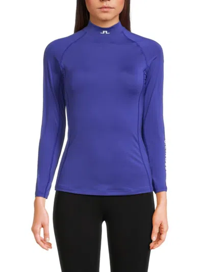 J. Lindeberg Women's Ella Mock Turtleneck Spf 40+ Top In Blue