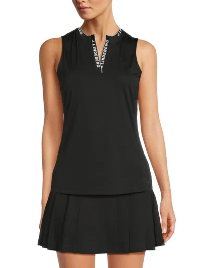 J. Lindeberg Women's Leya Logo-placket Sleeveless Top In Black
