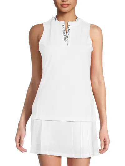 J. Lindeberg Women's Leya Logo-placket Sleeveless Top In White