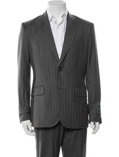 Pre-owned J. Lindeberg Wool Striped Peacoat In Gray