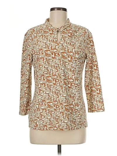 Pre-owned J. Mclaughlin 3/4 Sleeve Button Down Shirt In Brown