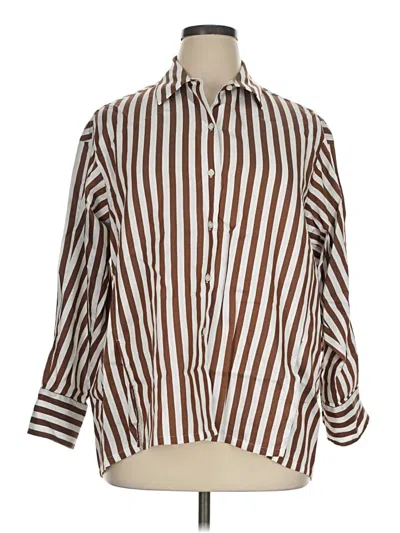 Pre-owned J. Mclaughlin 3/4 Sleeve Button Down Shirt In Brown