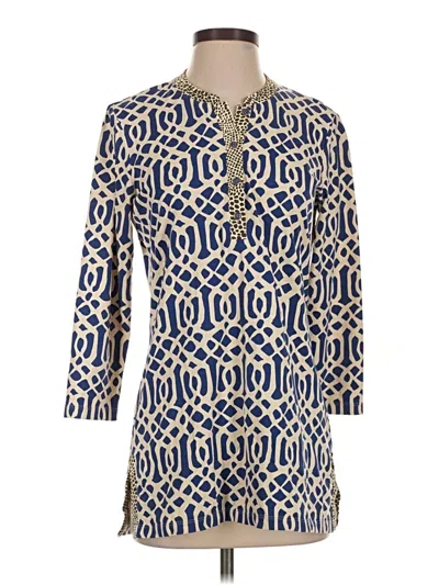 Pre-owned J. Mclaughlin 3/4 Sleeve Top Blue Keyhole Neckline Tops
