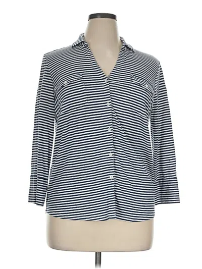 Pre-owned J. Mclaughlin 3/4 Sleeve Top Gray Stripes Pattern V-neck Tops