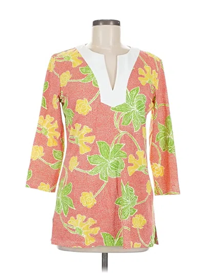 Pre-owned J. Mclaughlin 3/4 Sleeve Top Orange Plunge Neckline Tops