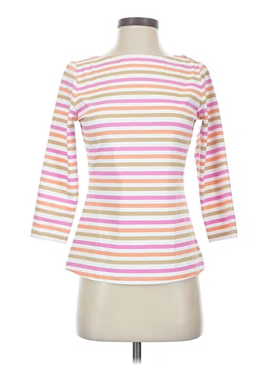 Pre-owned J. Mclaughlin 3/4 Sleeve Top Pink Stripes Pattern Boatneck Tops