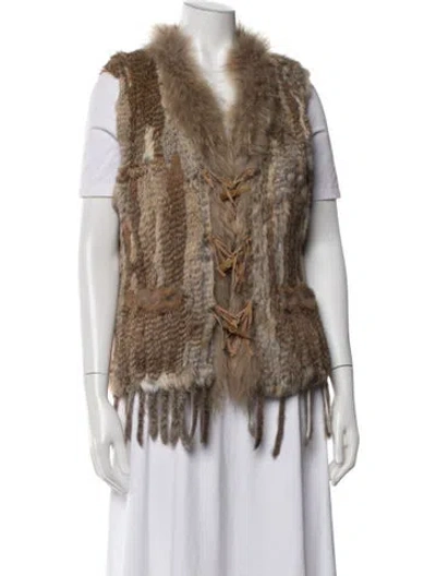 Pre-owned J. Mclaughlin Fur Animal Print Vest In Brown