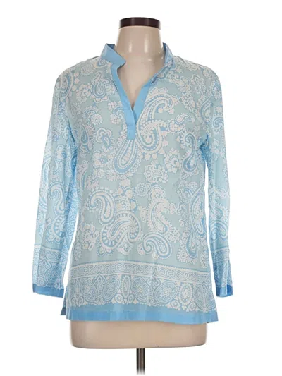 Pre-owned J. Mclaughlin Long Sleeve Silk Top Blue Paisley Pattern V-neck Tops