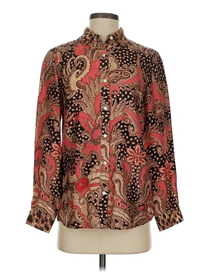 Pre-owned J. Mclaughlin Long Sleeve Silk Top Brown Paisley Pattern High Neck Tops