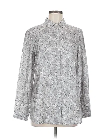 Pre-owned J. Mclaughlin Long Sleeve Silk Top Gray Paisley Pattern Collared Neckline Tops