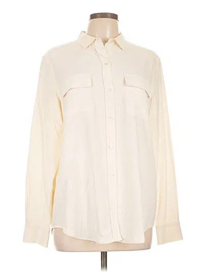 Pre-owned J. Mclaughlin Long Sleeve Silk Top Ivory Collared Neckline Tops In White