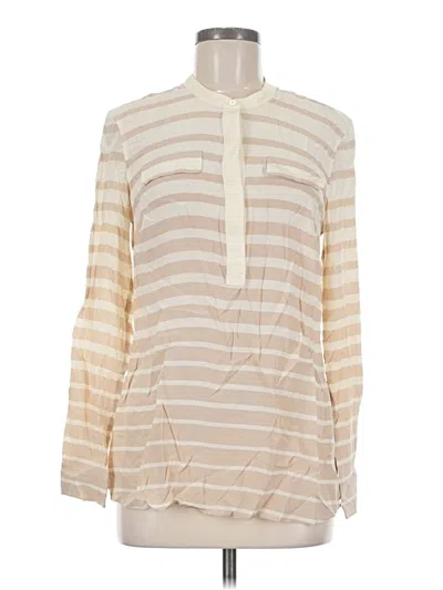 Pre-owned J. Mclaughlin Long Sleeve Silk Top Ivory Stripes Pattern High Neck Tops