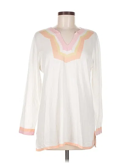 Pre-owned J. Mclaughlin Long Sleeve Top Ivory Plunge Neckline Tops In White