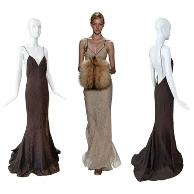 Pre-owned J Mendel 2004 Vintage Runway Silk Espresso Brown Evening Gown Maxi Dress