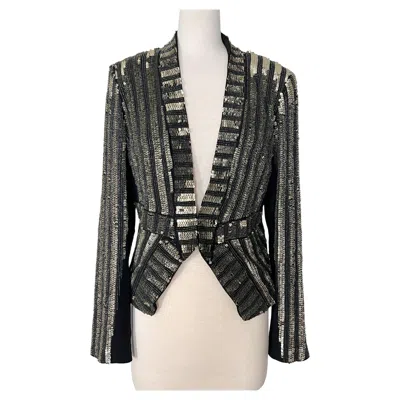 Pre-owned J Mendel J. Mendel 2015 Fall Runway Sequin Stripe Silk-lined Blazer Jacket Black Size 8