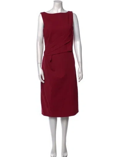 Pre-owned J Mendel Bateau Neckline Midi Length Dress In Burgundy