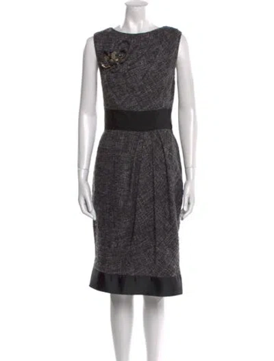 Pre-owned J Mendel Bateau Neckline Midi Length Dress In Gray