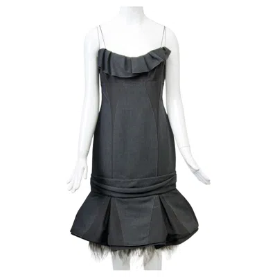 Pre-owned J Mendel J. Mendel Charcoal Evening Dress With Fox In Black