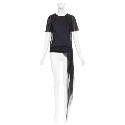 Pre-owned J Mendel Chiffon Draped Top Black Beads Embellished Asymmetric Blouse Top Us2 S