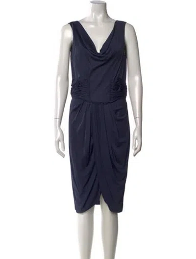 Pre-owned J Mendel Cowl Neck Knee-length Dress In Blue