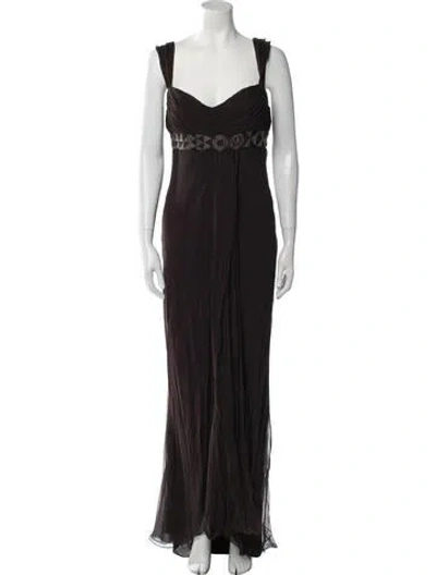 Pre-owned J Mendel Cowl Neck Long Dress In Brown