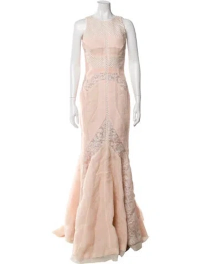 Pre-owned J Mendel Crew Neck Long Dress In Red