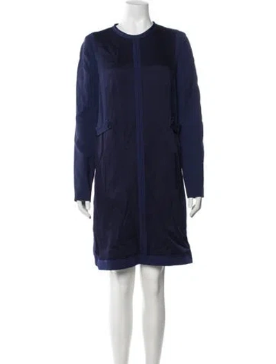 Pre-owned J Mendel Crew Neck Midi Length Dress In Blue