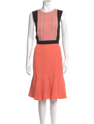 Pre-owned J Mendel Crew Neck Midi Length Dress In Multi