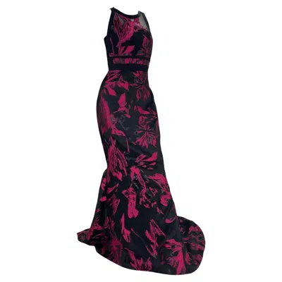 Pre-owned J Mendel Floral Jacquard Evening Long Dress Gown Size 8 In Black