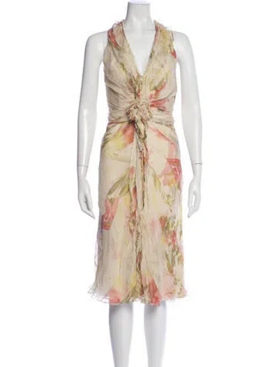Pre-owned J Mendel Floral Print Knee-length Dress In Neutrals