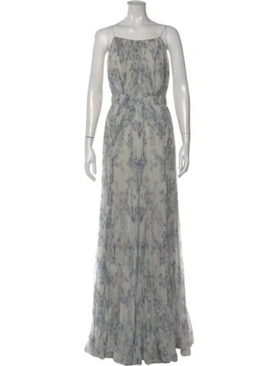Pre-owned J Mendel Floral Print Long Dress In Gray