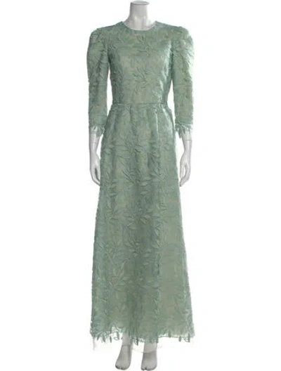 Pre-owned J Mendel Floral Print Long Dress In Green