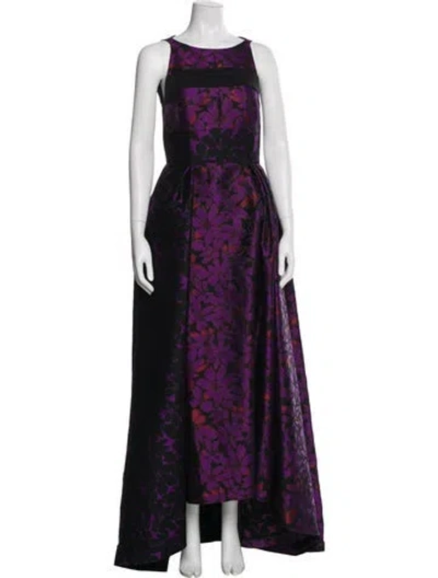 Pre-owned J Mendel Floral Print Long Dress In Purple