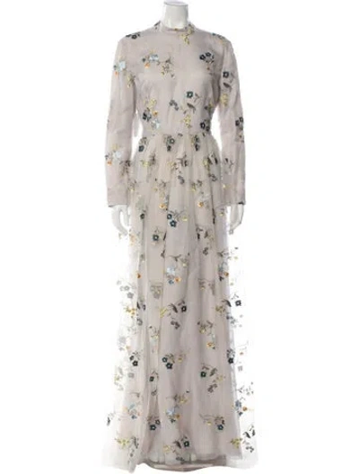 Pre-owned J Mendel Floral Print Long Dress W/ Tags In Neutral