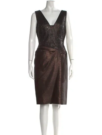 Pre-owned J Mendel Lace Pattern Knee-length Dress In Black