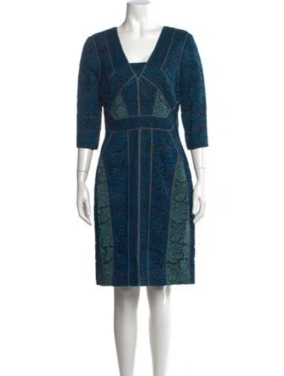 Pre-owned J Mendel Lace Pattern Knee-length Dress In Blue