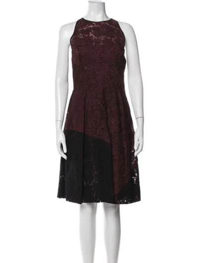 Pre-owned J Mendel Lace Pattern Knee-length Dress In Burgundy