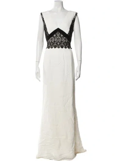 Pre-owned J Mendel Lace Pattern Long Dress In Neutral