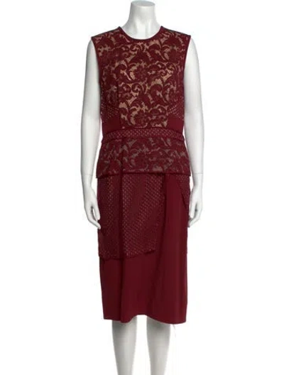 Pre-owned J Mendel Lace Pattern Midi Length Dress In Red