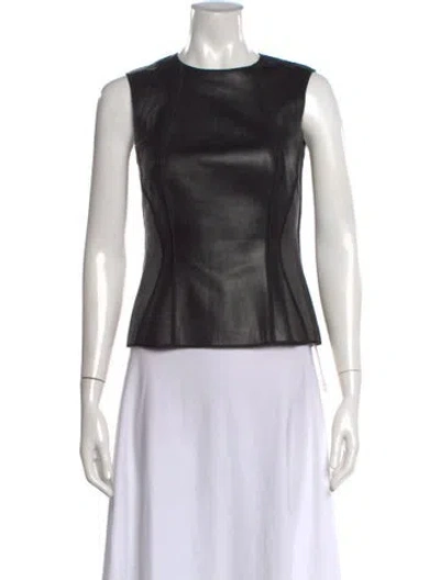 Pre-owned J Mendel Lamb Leather Crew Neck Top In Black