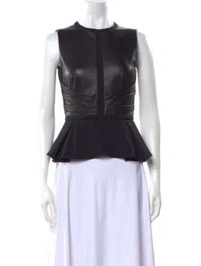 Pre-owned J Mendel Leather Bateau Neckline Top In Black