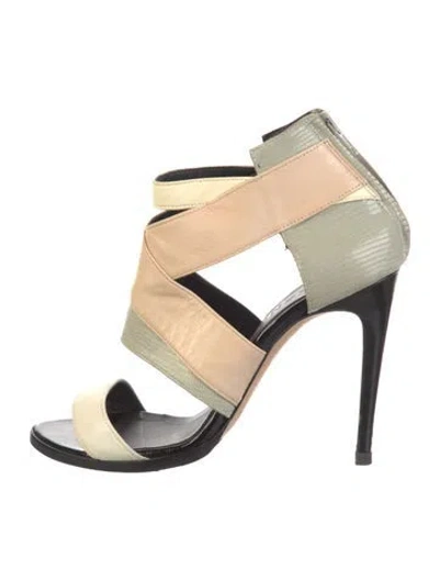 Pre-owned J Mendel Leather Colorblock Pattern Sandals In Neutral
