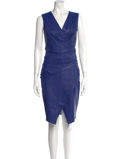 Pre-owned J Mendel Leather Knee-length Dress In Blue