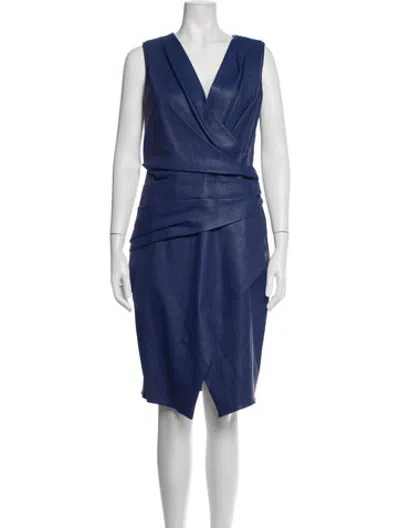 Pre-owned J Mendel Leather Knee-length Dress In Blue