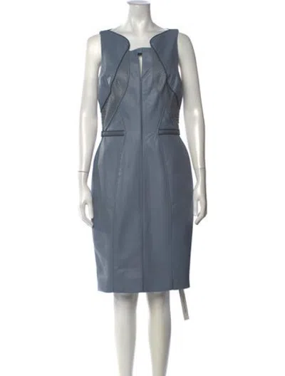 Pre-owned J Mendel Leather Knee-length Dress In Blue