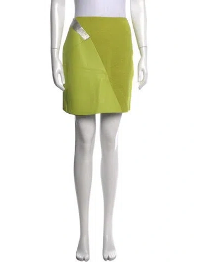 Pre-owned J Mendel Leather Trim Embellishment Mini Skirt In Green